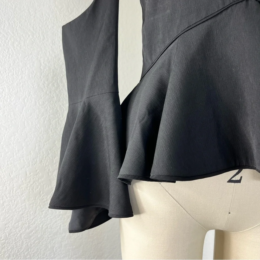 C/MEO COLLECTIVE Too Close Halter Bell Sleeve Cold Shoulder Black Top - Picture 5 of 12